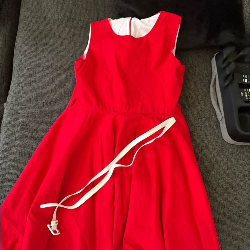 Red Sleeveless Fit-and-Flare Kids Dress with White Belt